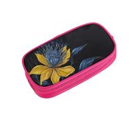 ZDFHKYDY Turquoise Blue Gold Flowers Zipper Pencil Case Pouch Pen Box Large Capacity Storage Bag for Office & Travel Multi-Compartment Stationery Organizer Holder Gift for Women Men 21x10.5x5 cm