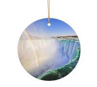 ZDFHKYDY Waterfall and rainbow -Print Custom Round Aluminum Pendants - Double-Sided Print, Pre-Drilled Hole For Crafting & Events.