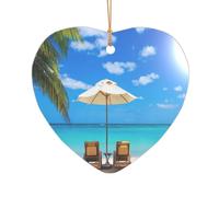 ZDFHKYDY White Beach Tropical sea -Print Acrylic Pendant Gold Lanyard Heart Shape Christmas Acrylic Ornaments, Lightweight Reusable,For Weddings, Parties Retail Displays.