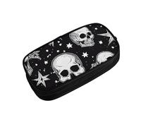 ZDFHKYDY White Punk Skull Zipper Pencil Case Pouch Pen Box Large Capacity Storage Bag for Office & Travel Multi-Compartment Stationery Organizer Holder Gift for Women Men 21x10.5x5 cm