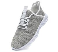 ZDFQLGV Mens Tennis Shoes Slip On Walking Shoes Sports Shoes Running Leisure Fashion Lightweight Breathable Fitness Gym Jogging Shoes Light Gray UK 7