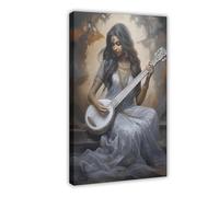 ZDFTAFD Indian Princess Playing Sitar Canvas Poster Bedroom Decor Landscape Decor Gift 16x24inch(40x60cm)