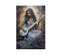 ZDFTAFD Indian Princess Playing Sitar Canvas Poster Wall Art Print Picture Paintings 12x18inch(30x45cm)