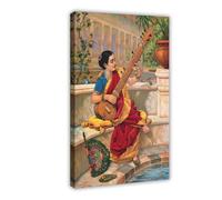 ZDFTAFD Indian Woman Playing Sitar Canvas Poster Wall Art Print Picture Paintings 08x12inch(20x30cm)
