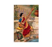 ZDFTAFD Indian Woman Playing Sitar Canvas Poster Wall Art Print Picture Paintings 20x30inch(50x75cm)