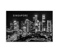 ZDFTAFD Singapore at Night Monochrome Print Canvas Poster Bedroom Decor Landscape Decor Gift 16x24inch(40x60cm)