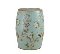ZDFTGKM Ceramic Garden Stool,Side Tables Living Room,Glazed Hand-Painted Flower and Bird,French Country,Terrace,Patio(Blue)