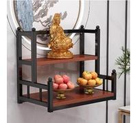 ZDFTGKM Modern Wall-Mounted Buddhist Altar Shelf Metal Prayer Table for Buddha Statue Personal Shrine Multi-tiered Layered of Incense & Offerings Household Display Stand.(Black+w2 board