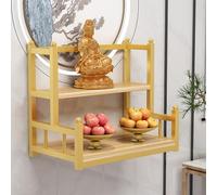 ZDFTGKM Modern Wall-Mounted Buddhist Altar Shelf Metal Prayer Table for Buddha Statue Personal Shrine Multi-tiered Layered of Incense & Offerings Household Display Stand.(Gold+w1 board,