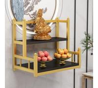 ZDFTGKM Modern Wall-Mounted Buddhist Altar Shelf Metal Prayer Table for Buddha Statue Personal Shrine Multi-tiered Layered of Incense & Offerings Household Display Stand.(Gold+b board,8