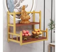 ZDFTGKM Modern Wall-Mounted Buddhist Altar Shelf Metal Prayer Table for Buddha Statue Personal Shrine Multi-tiered Layered of Incense & Offerings Household Display Stand.(Gold+w2 board,