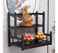 ZDFTGKM Modern Wall-Mounted Buddhist Altar Shelf Metal Prayer Table for Buddha Statue Personal Shrine Multi-tiered Layered of Incense & Offerings Household Display Stand.(Black+b board,