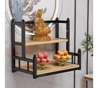 ZDFTGKM Modern Wall-Mounted Buddhist Altar Shelf Metal Prayer Table for Buddha Statue Personal Shrine Multi-tiered Layered of Incense & Offerings Household Display Stand.(Black+w1 board