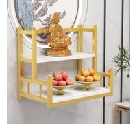 ZDFTGKM Modern Wall-Mounted Buddhist Altar Shelf Metal Prayer Table for Buddha Statue Personal Shrine Multi-tiered Layered of Incense & Offerings Household Display Stand.(Gold+w board,5