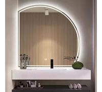 ZDFTGKM Semicircle Led Bathroom Mirror, Half Circle Large Mirror with Lights, Defogging Circle, 3-Color Dimmable Dressing Makeup High Definition Silver Left Cut(5