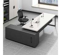ZDFTGKM White Manager Office L-Shaped Desk Simple Modern President Large Steel Wood boss Supervisor and Chair Combination (Right Cabinet, 220cm*160cm*75cm)