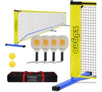 Zdgao Pickleball Set - 4 Paddles, Net & 2 Balls - Official Size, Blue & Yellow, 2-4 Players