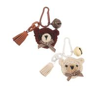 ZDHC 2 Pcs Handmade Crochet Knitted Bear Head Keychain Cute Bow Cartoon Animal Keyring for Women Bag Charm Girls Backpack Pendant