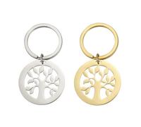 ZDHC 2 Pcs Stainless Steel Family Tree of Life Keychain Circle Plant Garden Keyring for Car Keys Bag Charm Accessories