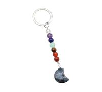 ZDHC 7 Chakra Gemstone Moon Star Pendant Keychain Energy Healing Crystals Stone Beads Keyring for Women Girls Bag Charm Decor