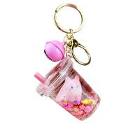 ZDHC Cartoon Milk Tea Floating Cat Keychain Creative Liquid Quicksand Kitten Keyring Car Keys Bag Pendant for Women Girls
