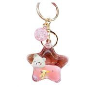 ZDHC Creative Pentagram Floating Cat Head Keychain Cute Kawaii Liquid Quicksand Kitten Keyring Bag Pendant for Women Girl