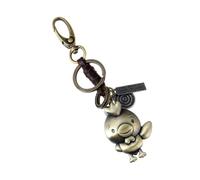 ZDHC Cute Animal Keychain Chinese Style Zodiac Keyring Vintage Leather Braided Pendant Auspicious Charm for Car Handbag Backpack