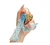 ZDHC Cute Cat Cup Liquid Keychain Creative Beautiful Flower Milk Tea Kitty Bubble Keyring Car Keys Bag Pendant for Woman Girls