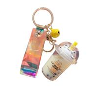 ZDHC Cute Cat Cup Liquid Keychain Creative Milk Tea Kitty Bubble Bottle Keyring Car Keys Bag Pendant for Woman Girls