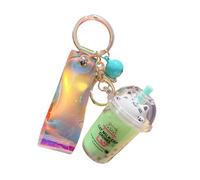 ZDHC Cute Cat Cup Liquid Keychain Creative Milk Tea Kitty Bubble Bottle Keyring Car Keys Bag Pendant for Woman Girls