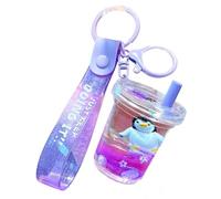 ZDHC Cute Milk Tea Floating Ocean Animal Keychain Creative Motion Liquid Quicksand Keyring Bag Car Keys Pendant for Girls