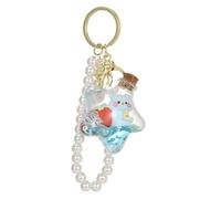 ZDHC Cute Pentagram Bear Strawberry Fruit Liquid Quicksand Keyring with Pearl Beaded Wrist Lanyard Key Chain Holder for Women Girl (Blue)