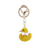 ZDHC Cute Rubber Ducky Keychain Bling Crystal Yellow Happy Duck Keyring Rhinestone Bow Bag Purse Charm for Women Girls
