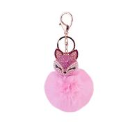 ZDHC Fluffy Rabbit Fur Ball Keychain with Rhinestone Fox Head Pom Pom Keyring