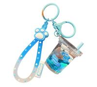 ZDHC Milk Tea Floating Dog Keychain Cute Kawaii Liquid Quicksand Puppy Keyring Car Keys Bags Pendant for Women Girls