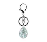 ZDHC Silver Tree of Life Keychain Natural Gemstone Water Drop Pendant Car Keyring Energy Healing Crystal Bag Charm for Women