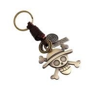 ZDHC Skull Hat Pirate Alloy Luffy Keychain Leather Braided Cool Personalized Keyring Cartoon Anime Car Keys Charm Bag Pendant