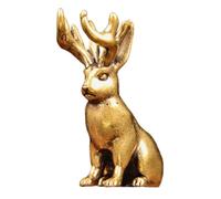 ZDHC Solid Brass Deer-Antler Rabbit Statue, Feng Shui Wealth & Longevity Symbol, Bronze Animal Sculpture for Home Office Desk Decor, Good Luck Gift for Friends Family