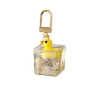 ZDHC Swimming Yellow Duck keychain Cute Duckling Animal Keyring Acrylic Square Bottle Pendant for Women Girls Bag Charm