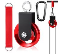 Zdhsufnvw 90 mm Red Pulley for Ropes Pulley Made of Aluminium Alloy with U-shaped Mounting Brackets with Carabiner Hook and Connection Straps for DIY Fitness Equipment Home Gym etc