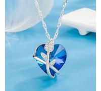 ZDIFDIC 925 Sterling Silver Tulip Rose Flower Austrian Heart Blue Crystal Pendant Necklaces for Women 18 + 5.1 cm Chain, Grey Dation Anniversary Birthday Gift for Mum Girls Her 0.5