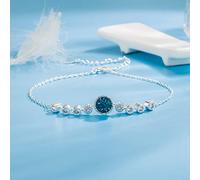 ZDIFDIC Dainty 925 Sterling Silver Bracelets for Women Austrian Blue Crystal Gemstone Heart of the Ocean Strand Bracelets Round Cubic Zirconia Lucky Bracelet with One Stone 0.5 Silver