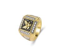 ZDIFDIC Men's 14K Gold Eagle Band Ring Cubic Zirconia American Eagle Ring Vintage Hawk Eagle Ring Memorial Gift for Veterans Flag Ring US Military Army Ring Eagle Medal Rings (7#), Sterling Silver