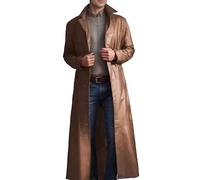 ZDJSWJ Men imitation leather long coat Vintage classic motorcycle jakcet pu leather windbreaker parkjacket, Brown, S