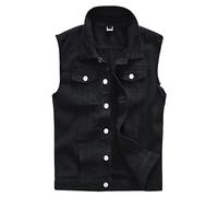 ZDJSWJ Men's Breaking Hole Denim Jacket Slim Vintage Split Denim Tank Top Sleeveless Motorcycle Trucker Coat, Black, L