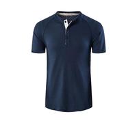 ZDJSWJ Men's Lightweight Waffle Henry T-Shirt Round Neck Short Sleeve Beach Slim-fit Golf Shirt, Blue, L