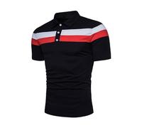 ZDJSWJ Men's Polo T-Shirt Striped Color Block Golf Work Short Sleeve Percussion Color Slim Fit Cotton T-Shirt, Black, S