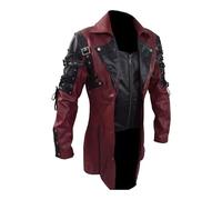 ZDJSWJ Mens Steampunk Gothic Coat Motorcycle Riding Jacket Leather Punk Trench Coat Faux Leather, Red, 5XL