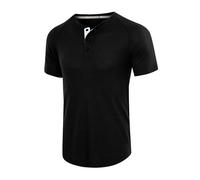 ZDJSWJ Men's Waffle Henry Casual Button Neck Short Sleeve T-Shirt Henry Slim and Light, Black, L