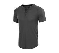 ZDJSWJ Men's Waffle Henry Casual Button Neck Short Sleeve T-Shirt Henry Slim and Light, grey, L